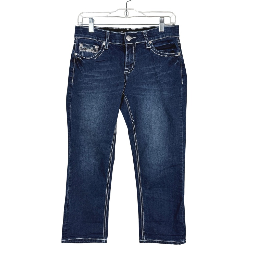 Love Indigo Capri Jeans Women 6 Dark Wash Embellished Pockets Western Y2K Boho